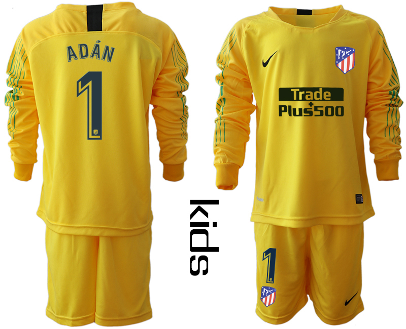 2018_2019 Club Atletico Madrid yellow goalkeeper long sleeve Youth #1 soccer jerseys